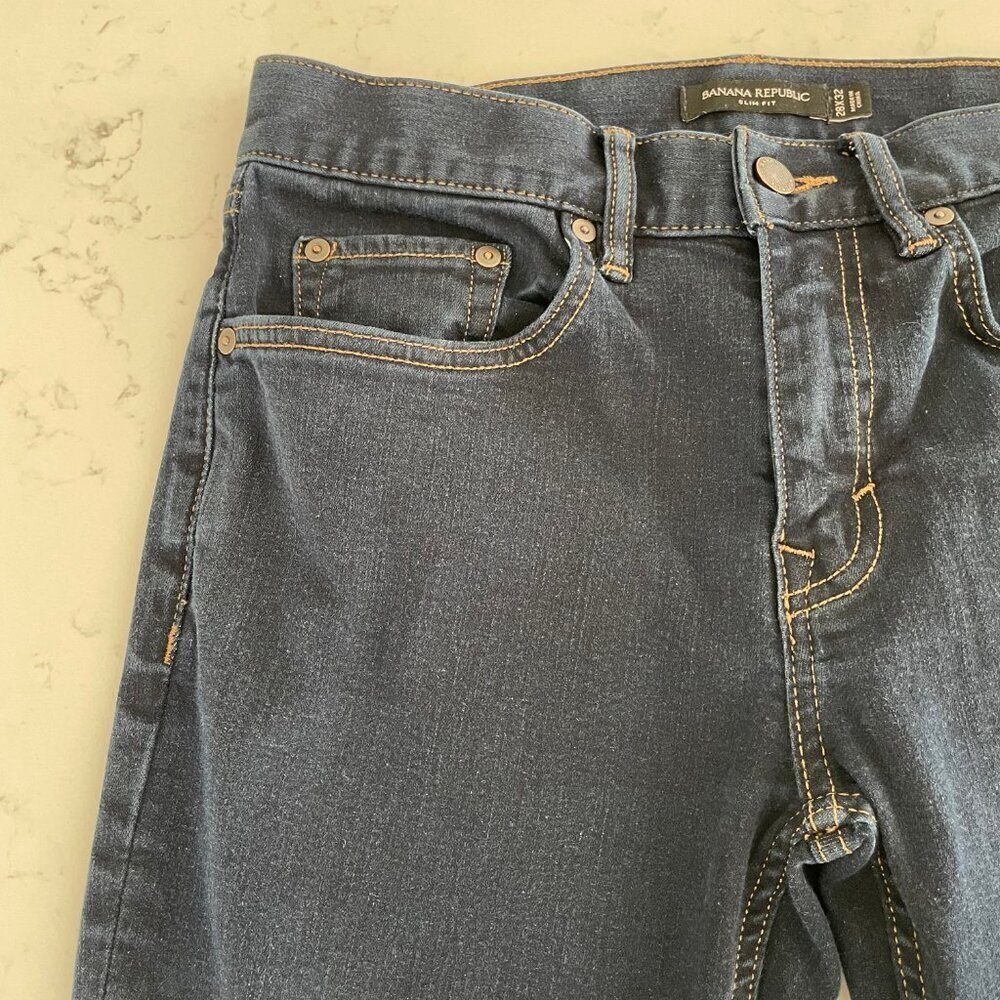 Banana Republic Slim Fit Stretch Denim Dark Wash Mid Rise Jeans Blue Sz 28x32 - Picture 6 of 13